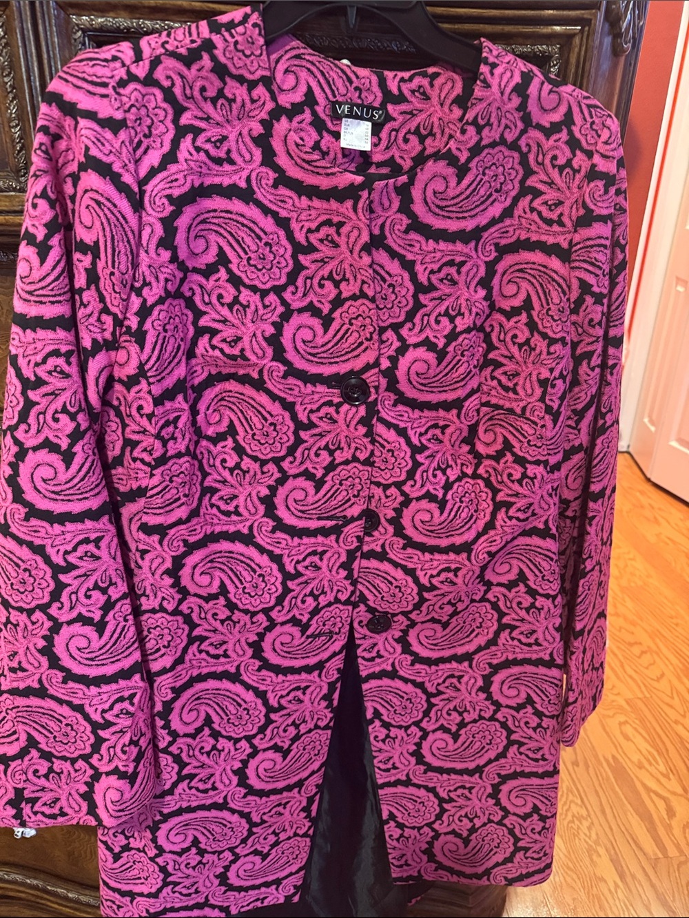 VENUS Pink and Black Paisley Knit Blazer